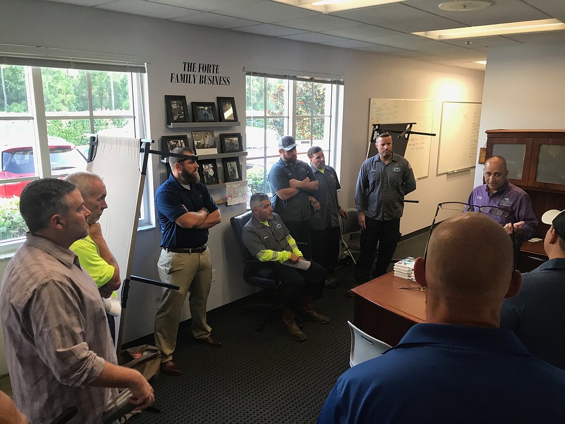 Palm Coast Fire Chief Jerry Forte speaks to city of Palm Coast Public Works crews ahead of Hurricane Dorian. (Image courtesy of the city of Palm Coast)