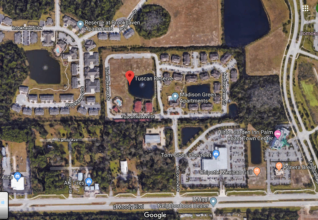 Tuscan Reserve is adjacent to the Madison Green Apartments and a stone's throw from Reserve at Brookhaven Apartments. Google Maps image
