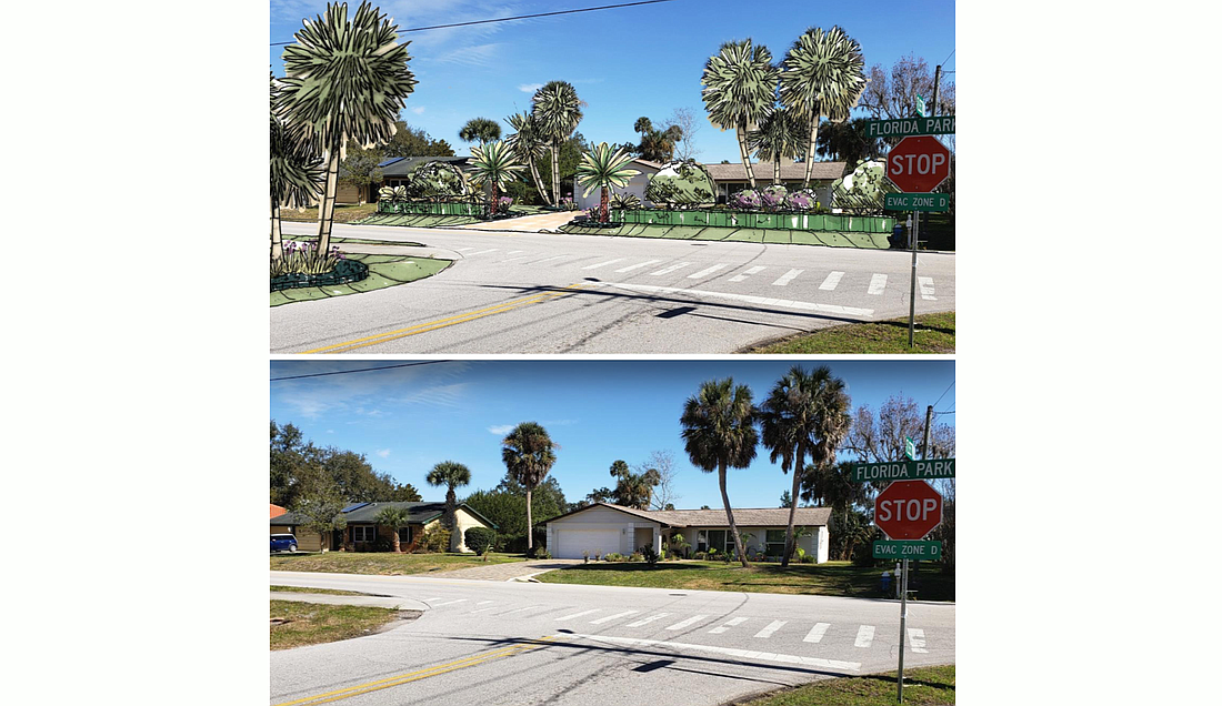A rendering shows how landscaping could form a noise buffer around a Florida Park Drive home. Courtesy images