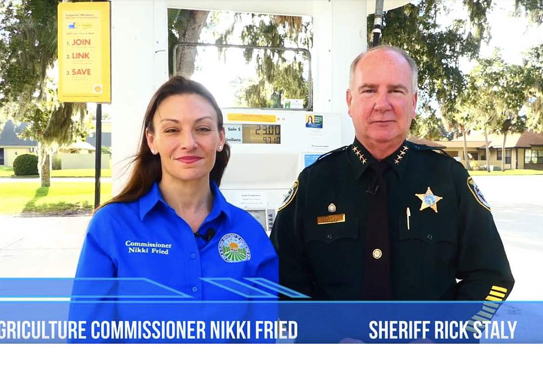 Agriculture Commissioner Nikki Fried and Sheriff Rick Staly created a PSA video about gas pump skimmers. Image courtesy of the FCSO