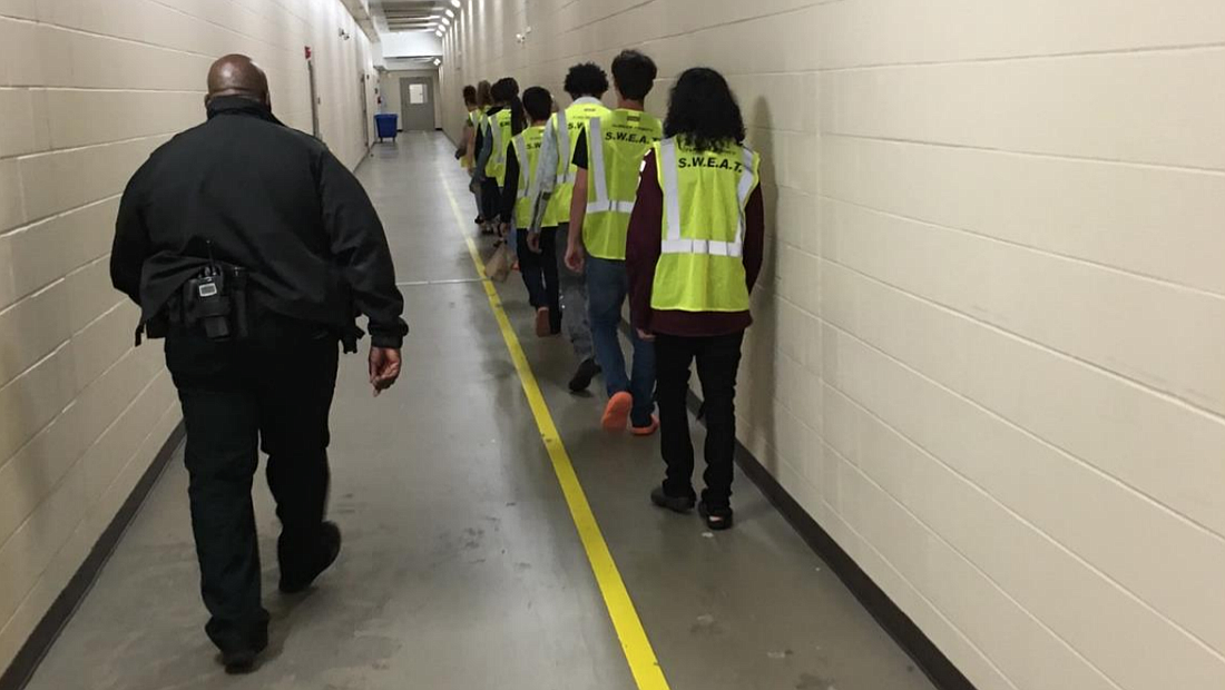 Juveniles participating in the S.W.E.AT. program inside the Flagler County Jail. Photo courtesy of the FCSO