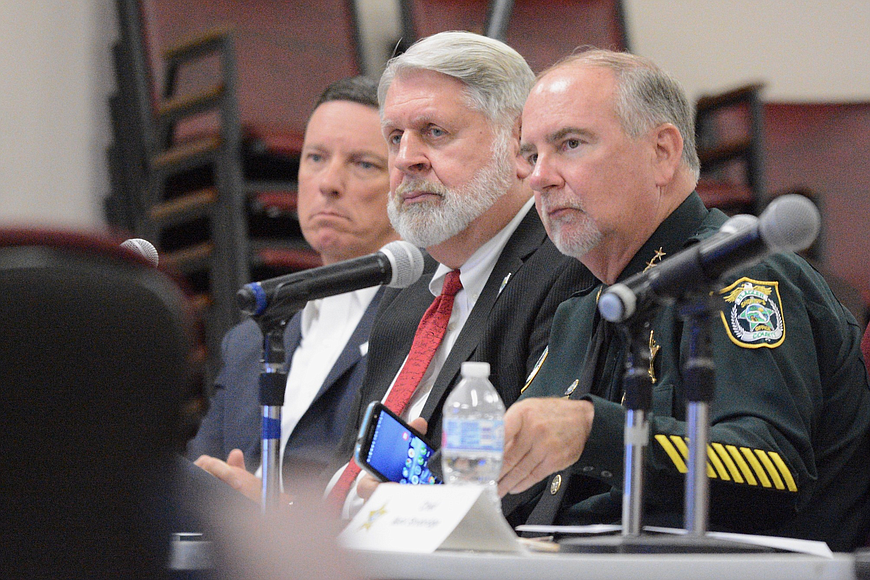 Clerk of Court Tom Bexley, County Administrator Jerry Cameron and Sheriff Rick Staly. File photo