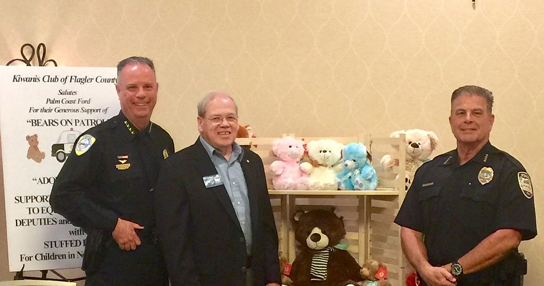 Flagler Beach Police Chief Matthew Doughney, Flagler County Kiwanis President Les Lohnes and Bunnell Police ChiefÂ Tom Foster. Courtesy photo