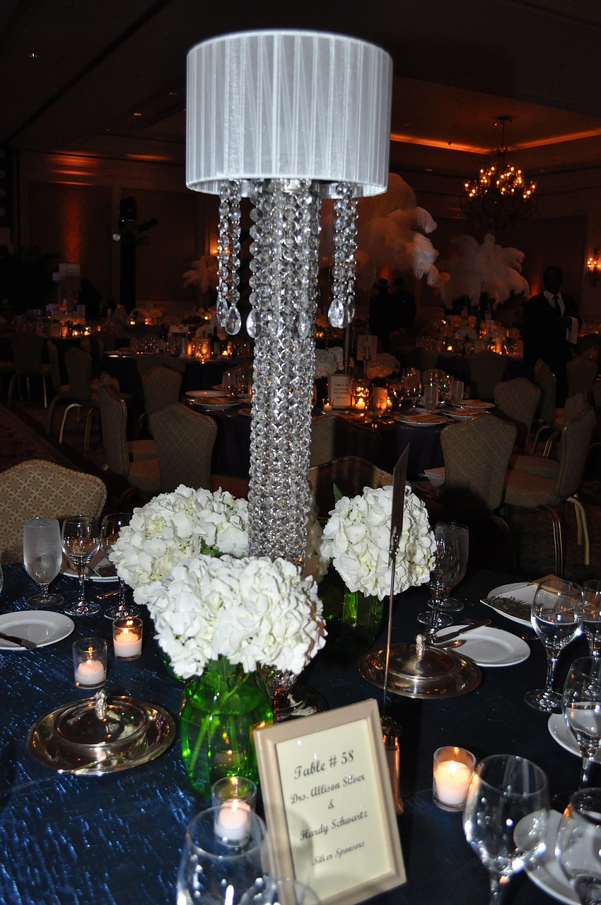 A variety of centerpieces adorned tables in The Peacock Room.