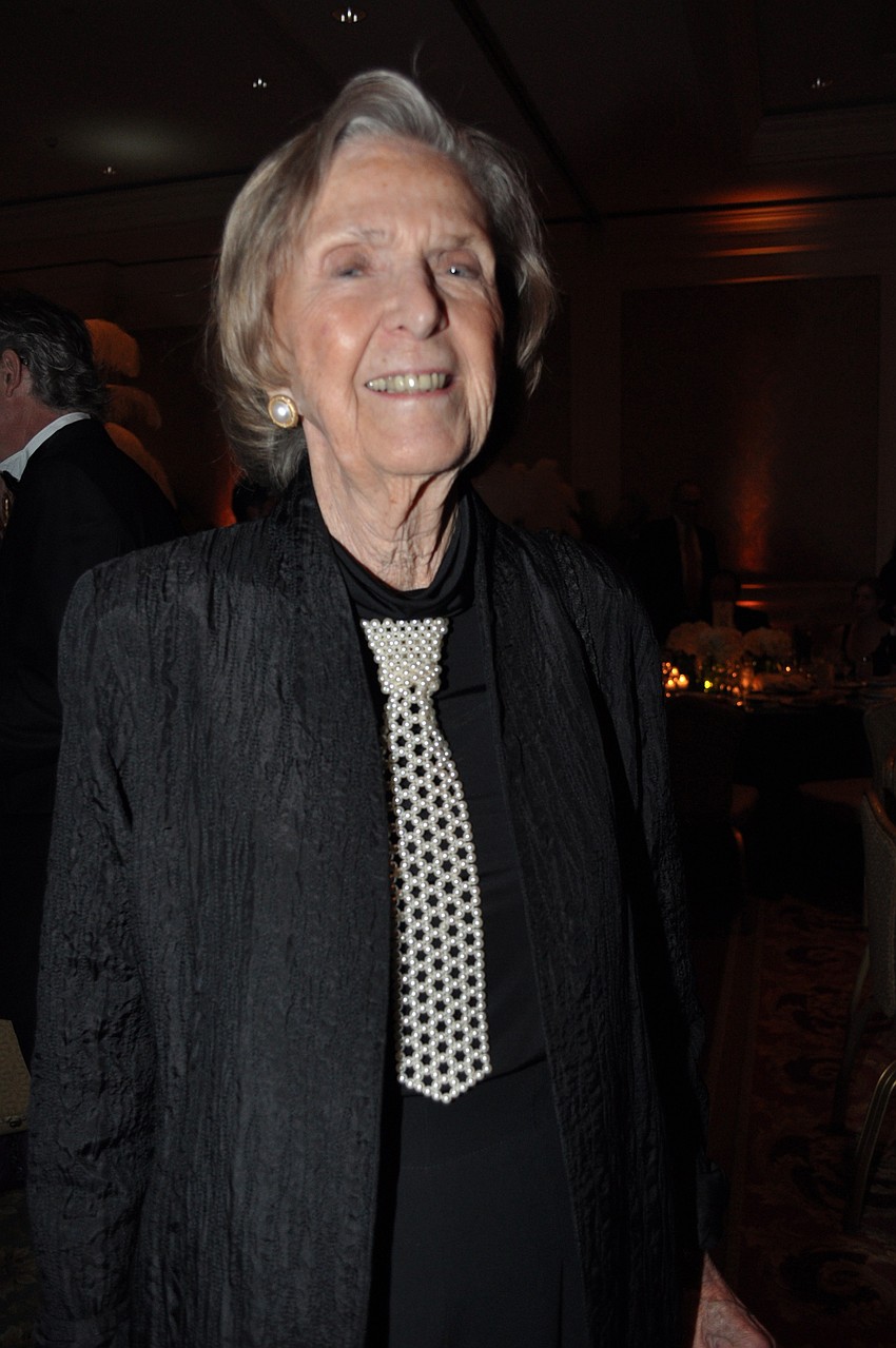 Patricia Donegan wore a vintage tie made of pearls.