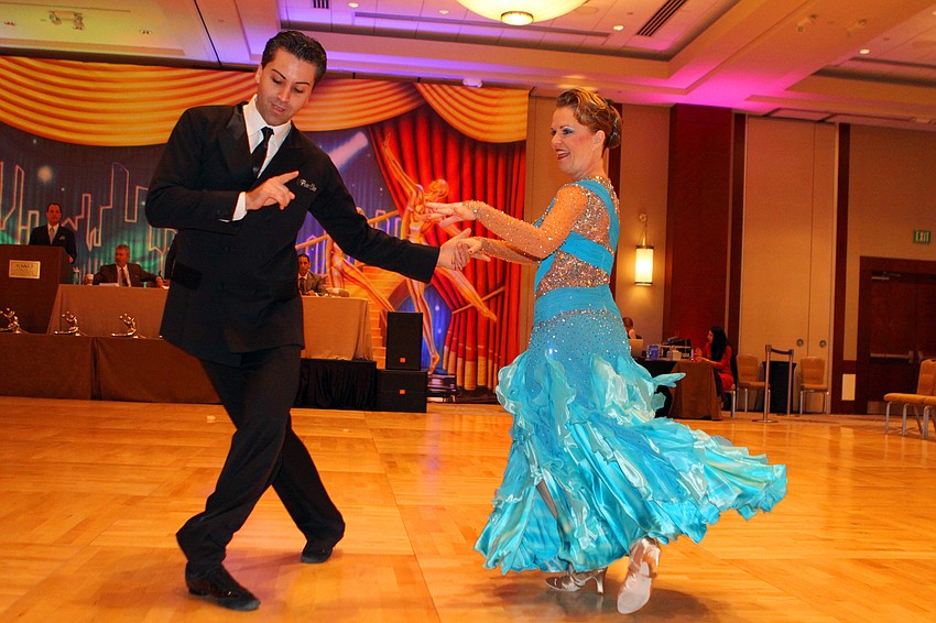 Kiril Arsov and Margy Sivertsen of Sara Dance put on a show during their performance, Sunday, Jan. 15, during the Sarasota Challenge at the Hyatt Regency.