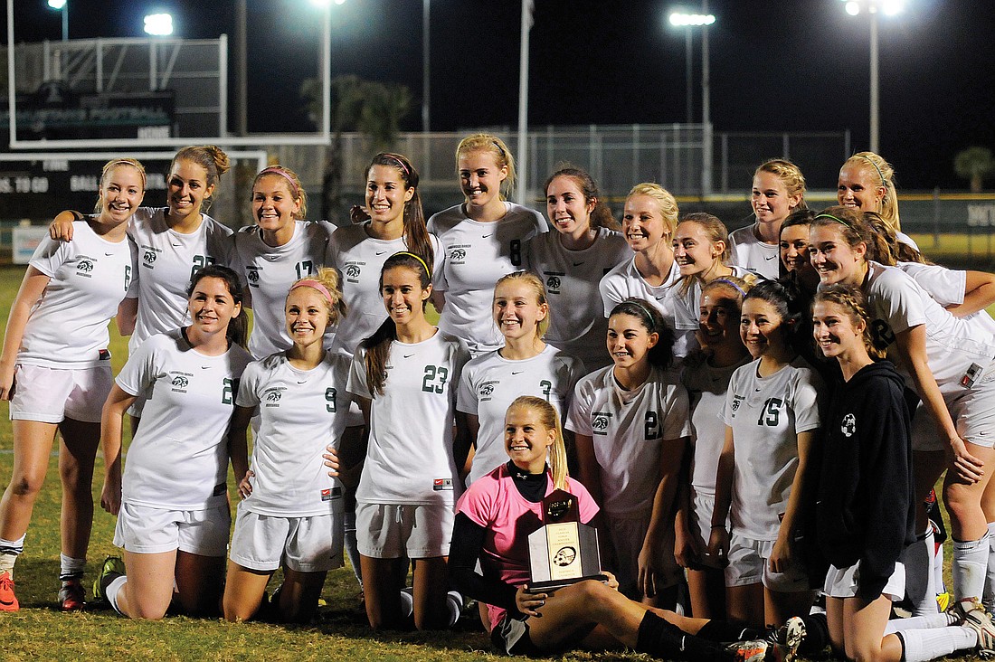 The Lakewood Ranch High girls soccer team captured its third consecutive district title with a 2-0 victory over Manatee in the Class 4A-District 11 championship game Jan. 21.