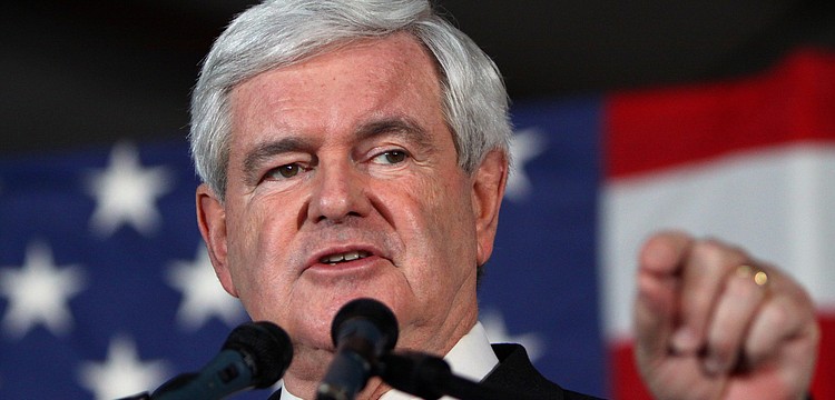 Newt Gingrich speaks to the crowd of 4,700 people who came out to support his run for presidency.