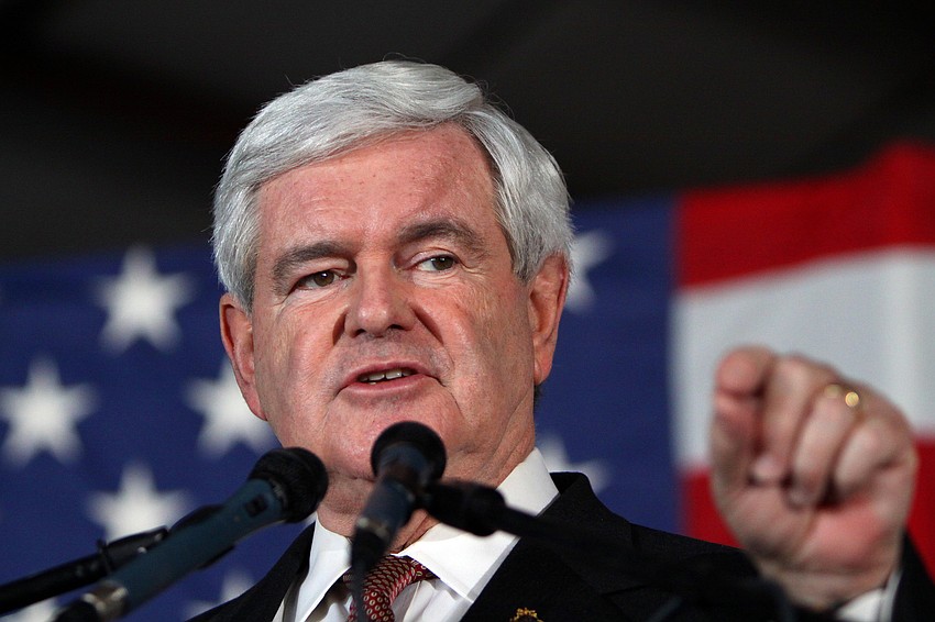 Newt Gingrich speaks to the crowd of 4,700 people who came out to support his run for presidency.