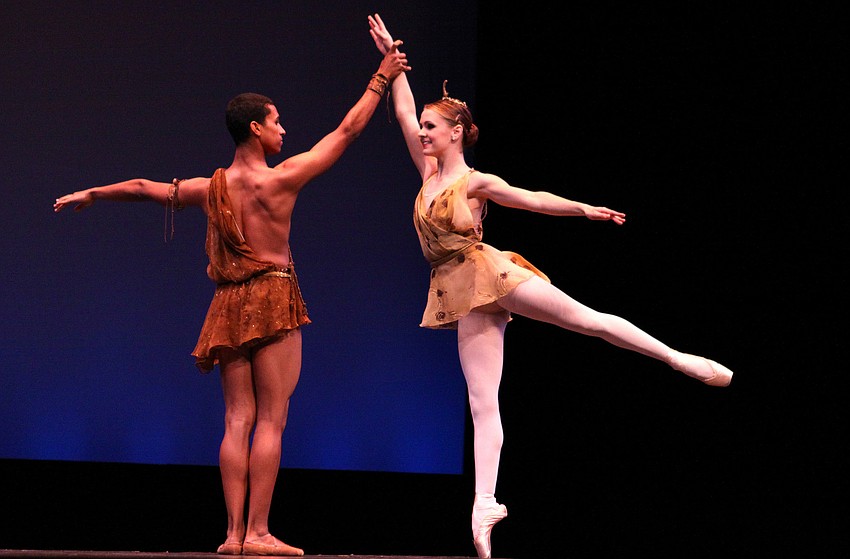 Yamil Maldonado, 16, and Kayleigh Likens, 15, perform their pas de deux from Diana and Acteon, Saturday, Jan 21, during the Youth America Grand Prix competition at the Straz Center in Tampa.