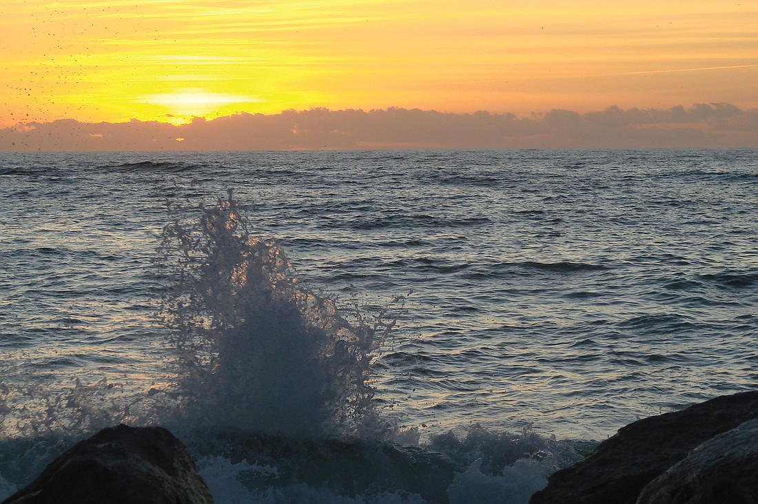 Mote Marine Laboratory volunteer Norma Pennington captured the roll of the waves during a beautiful sunset at the Venice South Jetty.