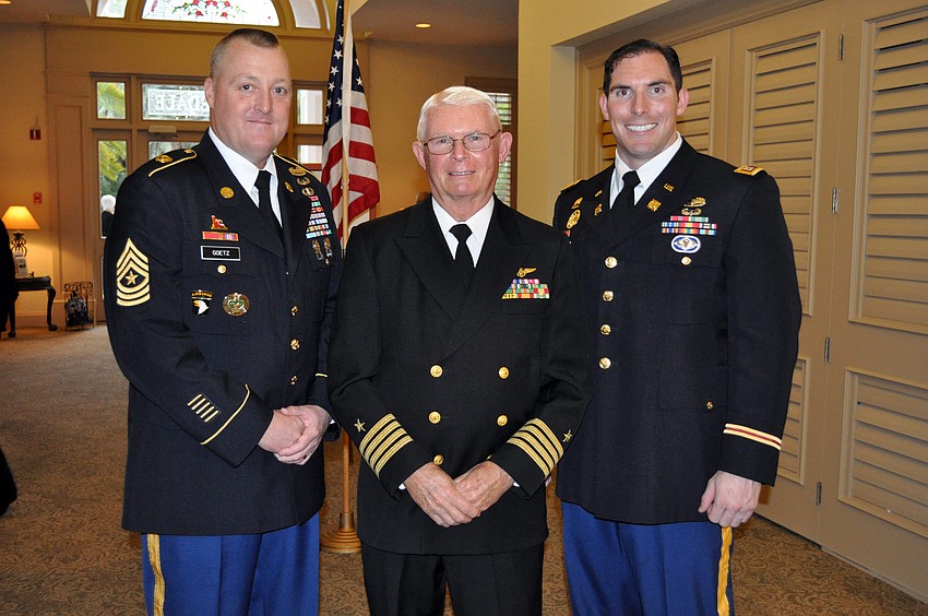 Sgt. Maj. Kevin Goetz, U.S. Army Cadet Command ROTC, Capt. Skip Suereth, U.S. Navy Ret. and Capt. Peter Van Howe, 18th Airborne Corps.