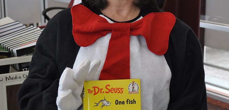 Riverview teacher Diane Bassett dressed as the Cat in the Hat.