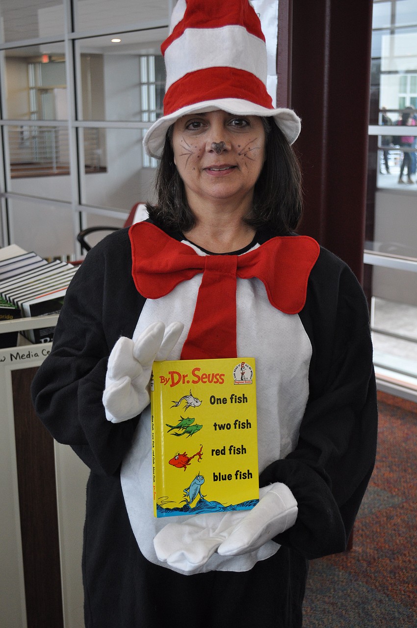 Riverview teacher Diane Bassett dressed as the Cat in the Hat.