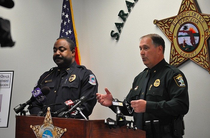 Sarasota County Sheriff Tom Knight and Sarasota Police Chief Mikel Holloway announce a joint enforcement operation for North Sarasota Friday.