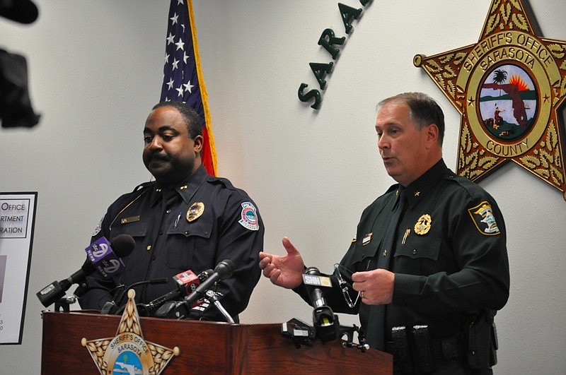 Sarasota County Sheriff Tom Knight and Sarasota Police Chief Mikel Holloway announce a joint enforcement operation for North Sarasota Friday.
