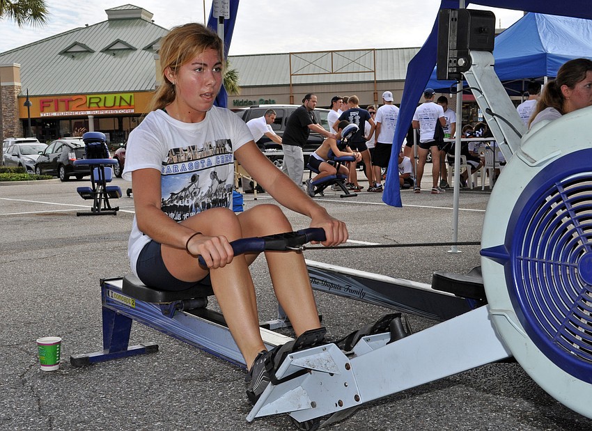 Freshman Courtney Astore was one of the first rowers to spend 30 minutes on the rowing machine.
