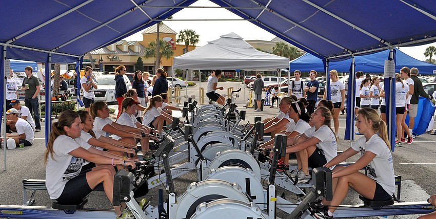 Members of the Sarasota Crew attempt to row 1.5 million meters from their rowing site at Bay Preserve to Jamaica.