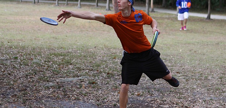 Tyler Kvols-Riedler does some practice throwing, Saturday, Feb. 4.