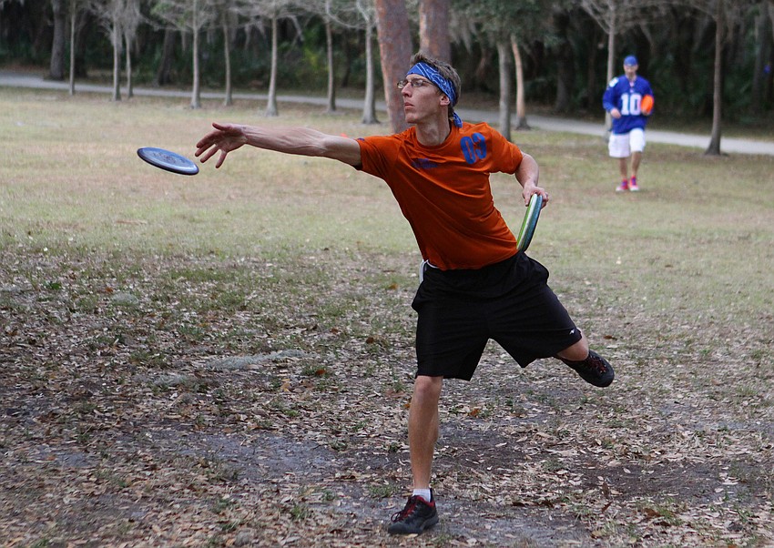 Tyler Kvols-Riedler does some practice throwing, Saturday, Feb. 4.