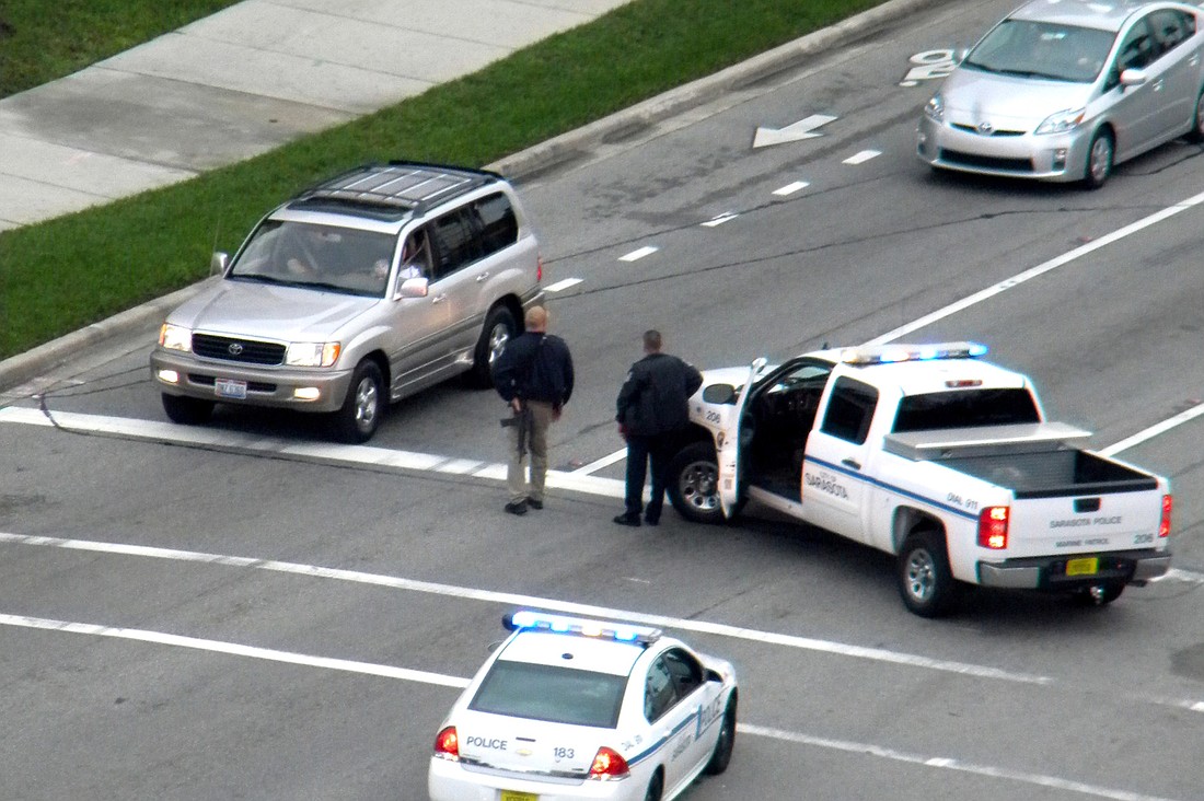 Sarasota deputies, Venice police and Florida Highway Patrol were all involved in stopping Wayo. Photo by Norman Schimmel.