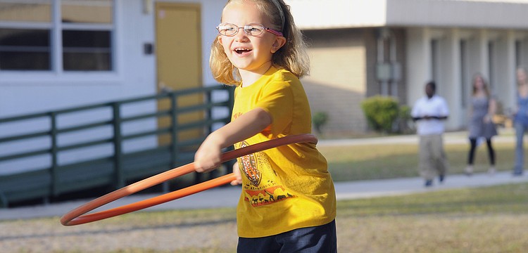 Kindergartner Katherine Prince couldnâ€™t wait to show off her hula-hooping skills.