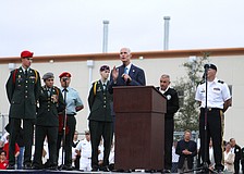 Gov. Rick Scott addresses the students at Sarasota Military Academy, Friday, Feb. 17.