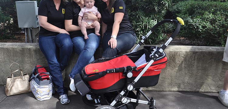 Elise Lee, Meagan Sanchez, Isabella Sanchez, Amy Lee and a Ferrari Stroller