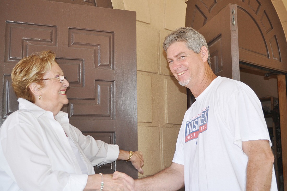 Rummage Sale Chairwoman Mary Elizabeth Carey welcomed Steve Bigelow, who was first in line at last yearÃ¢â‚¬â„¢s rummage sale at St. Mary. File photo.