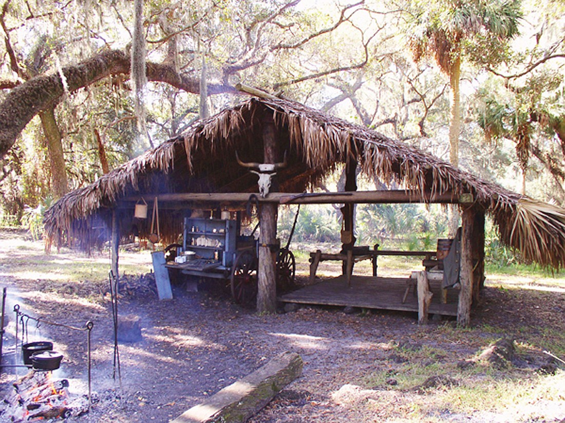 A chickee hut at Kissimmee State Park is the recreation of an 1876 "cow camp" structure. Courtesy of Florida State Parks.