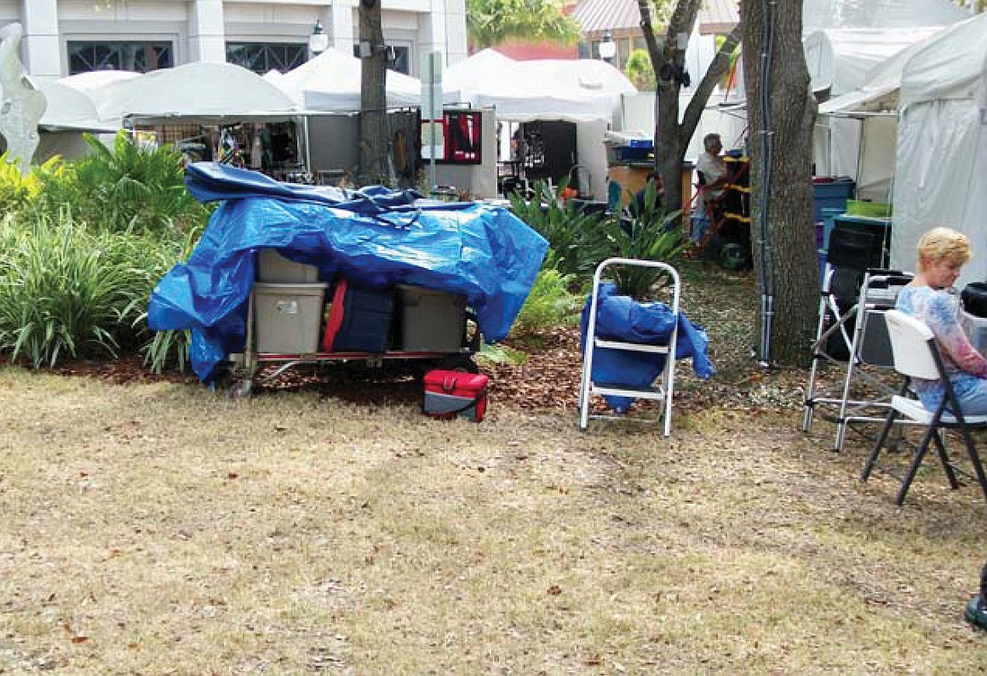 Downtown Improvement District Operations Manager John Moran showed these photos of pummeled plants and bushes during and after the Presidents Day weekend art fair. Courtesy of DID.