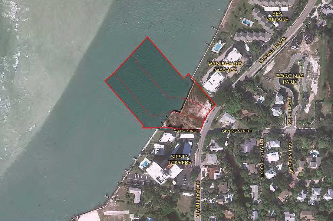 An aerial view provided by the Conservation Foundation of the Gulf Coast shows the site of a proposed pocket park on Ocean Boulevard. Courtesy photo.
