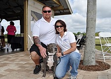 Sean McCutcheon and Jennifer Houghtaling and Sweetie the pit bull enjoyed the event.