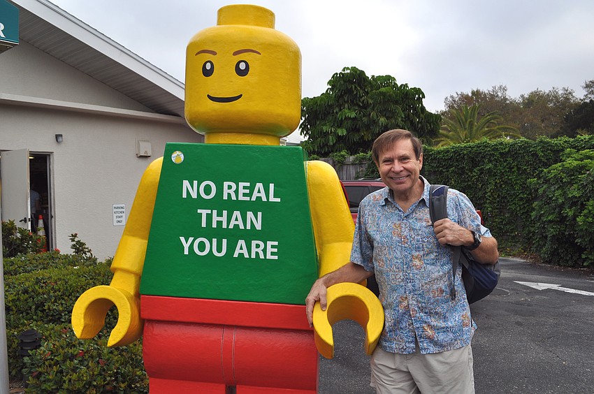 Dr. Leatherman poses with the Lego man, who made a surprise appearance at St. Boniface.