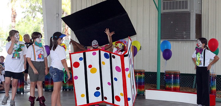 The fourth grade clowns perform a skit, Friday, March 9 at Bay Haven Elementary.