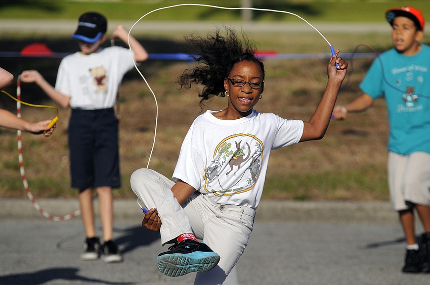 Fifth-grader Imani Maddox demonstrated a number of tricks, including jump roping on one leg.