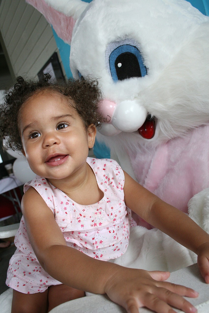 Jaelyn Dismuke, 15 months, proved not all little ones are scared of the Easter Bunny.