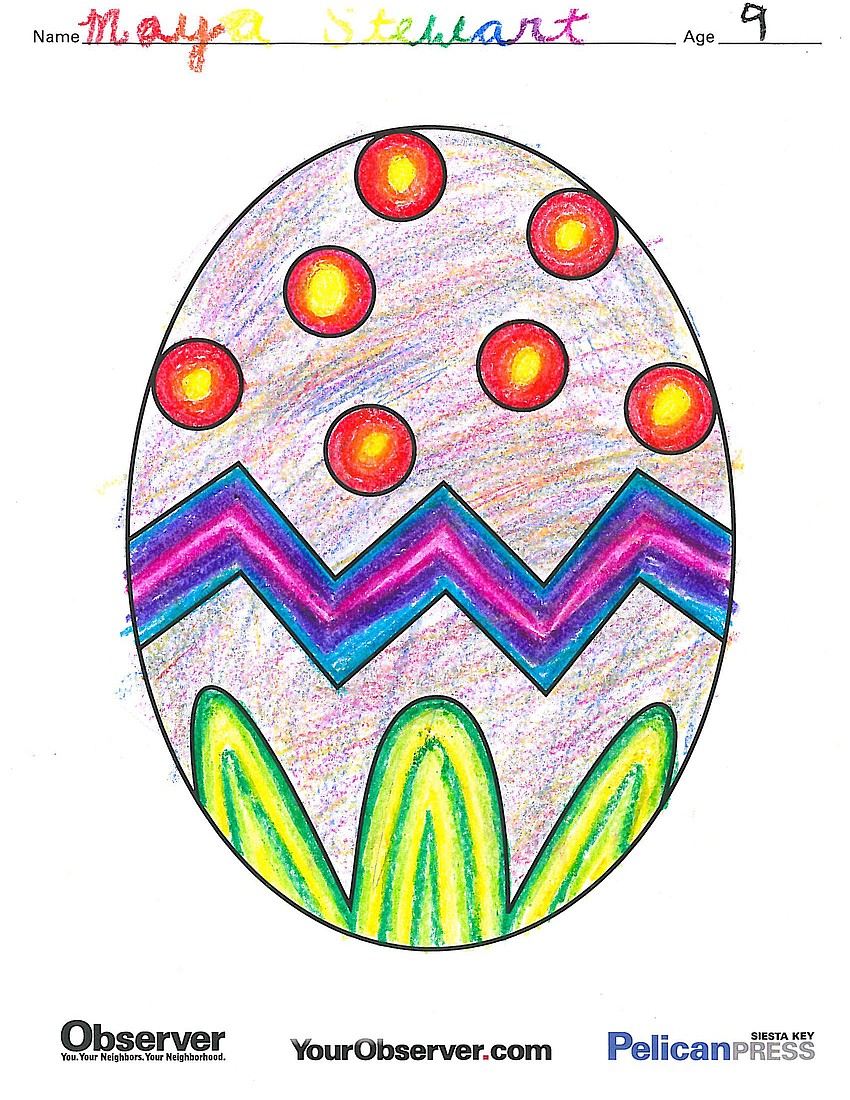 Maya Stewart, 9, placed first for her egg coloring picture.