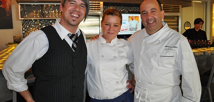 Somerston Vineyards Lamar Engel with "Hells Kitchen" winner and guest chef Christina Machamer and Viking Executive Chef Chris Covelli