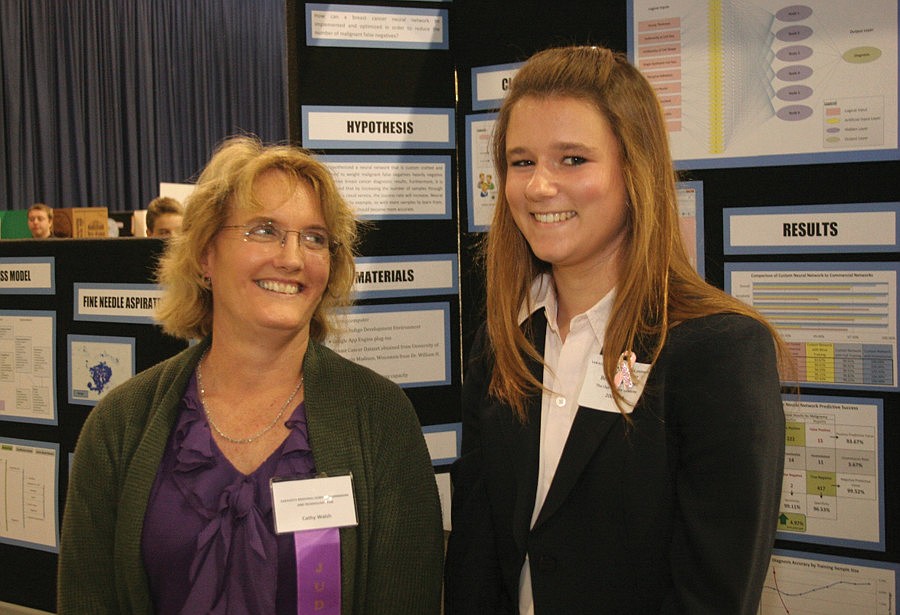 Science Fair judge Cathy Walsh with ODA student Brittany Wenger, who will represent Sarasota County.