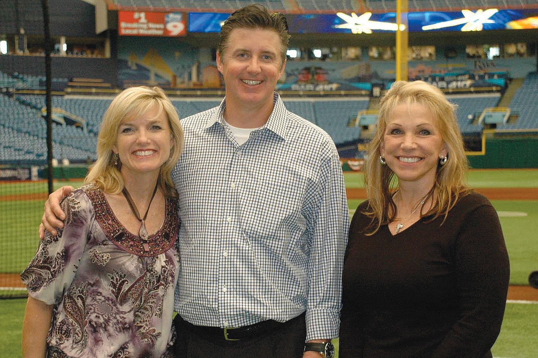 Gregg Ellery and his wife, Valerie, left, enjoyed an all-access tour of Tropicana Field with Rays Scouting Administrator Nancy Berry. Courtesy photo.