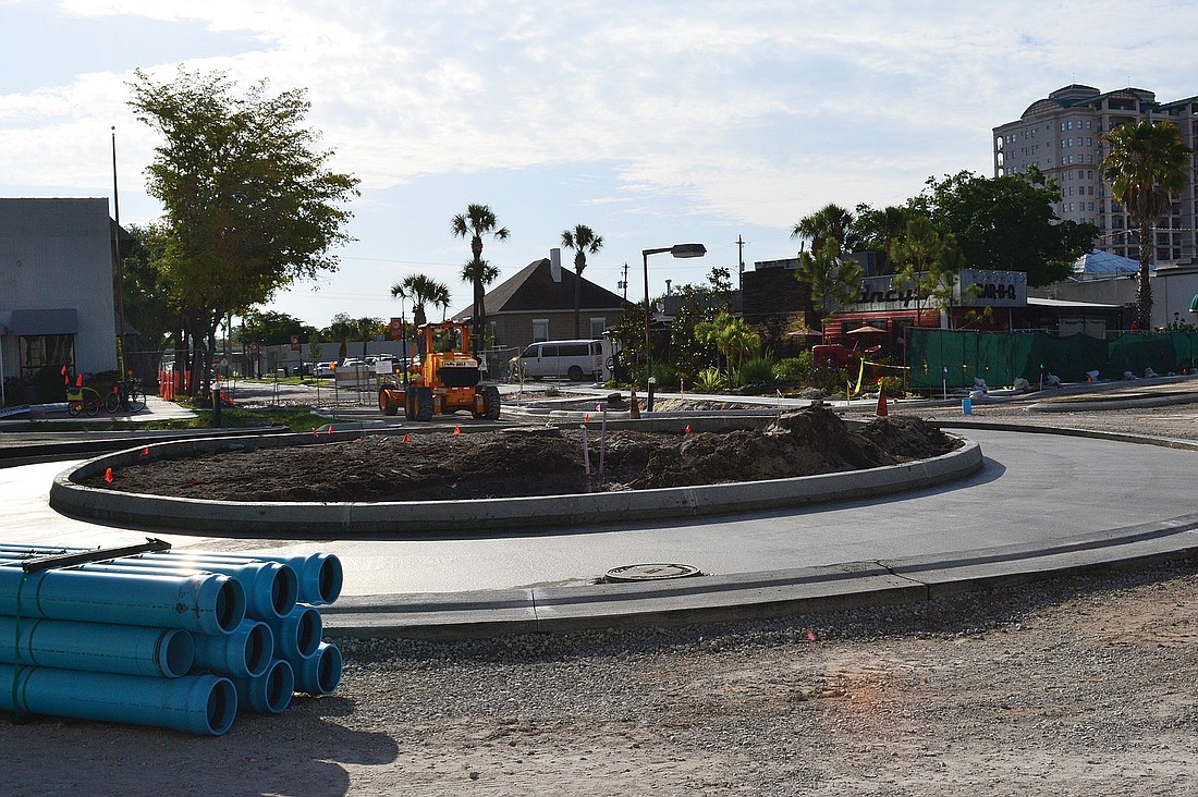 Roundabouts on Ringling Boulevard at the intersections of Pineapple and Palm avenues are taking shape.
