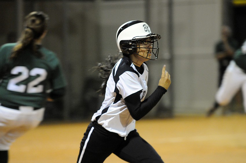Braden River sophomore Teagan Moy hit a sacrifice bunt in her first varsity at bat.