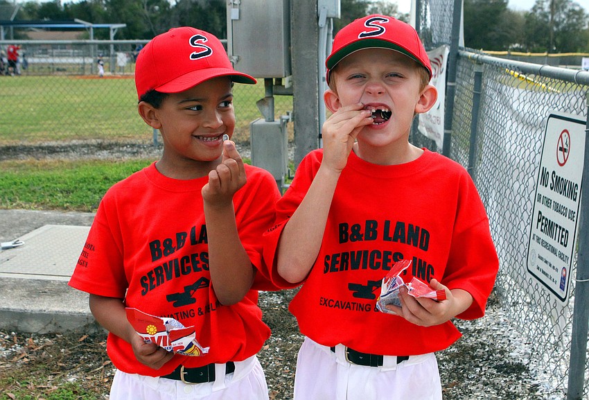 Roman Solomon, 5, and Nathan Honhart, 7, had fun eating sunflower seeds.