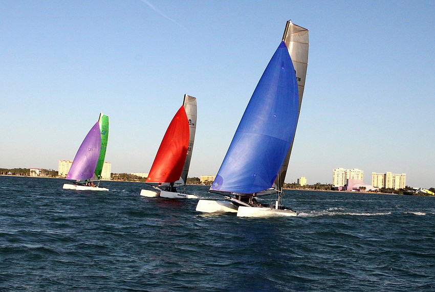The Sarasota Multihull practiced running races out in the Bay.