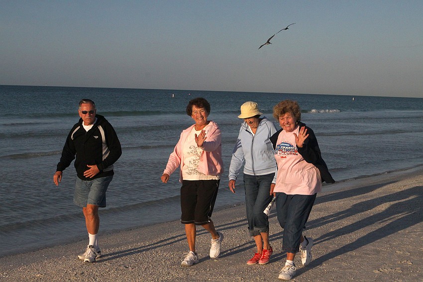 Rudy and Fran Zaletel have fun participating in the Senior Beach Walk with their friends Rita Vassalotti and Frances MacQueen.