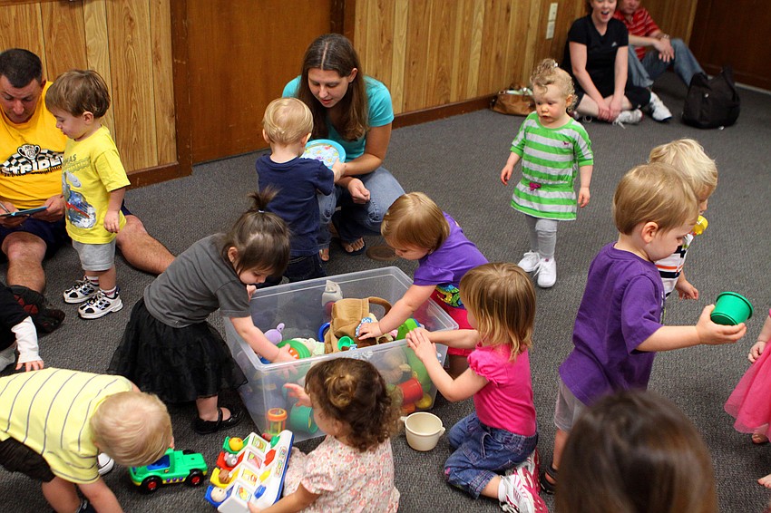 The children enjoy finding toys in the toy box to play with during the 15 minutes of playtime that they get near the end of the program.
