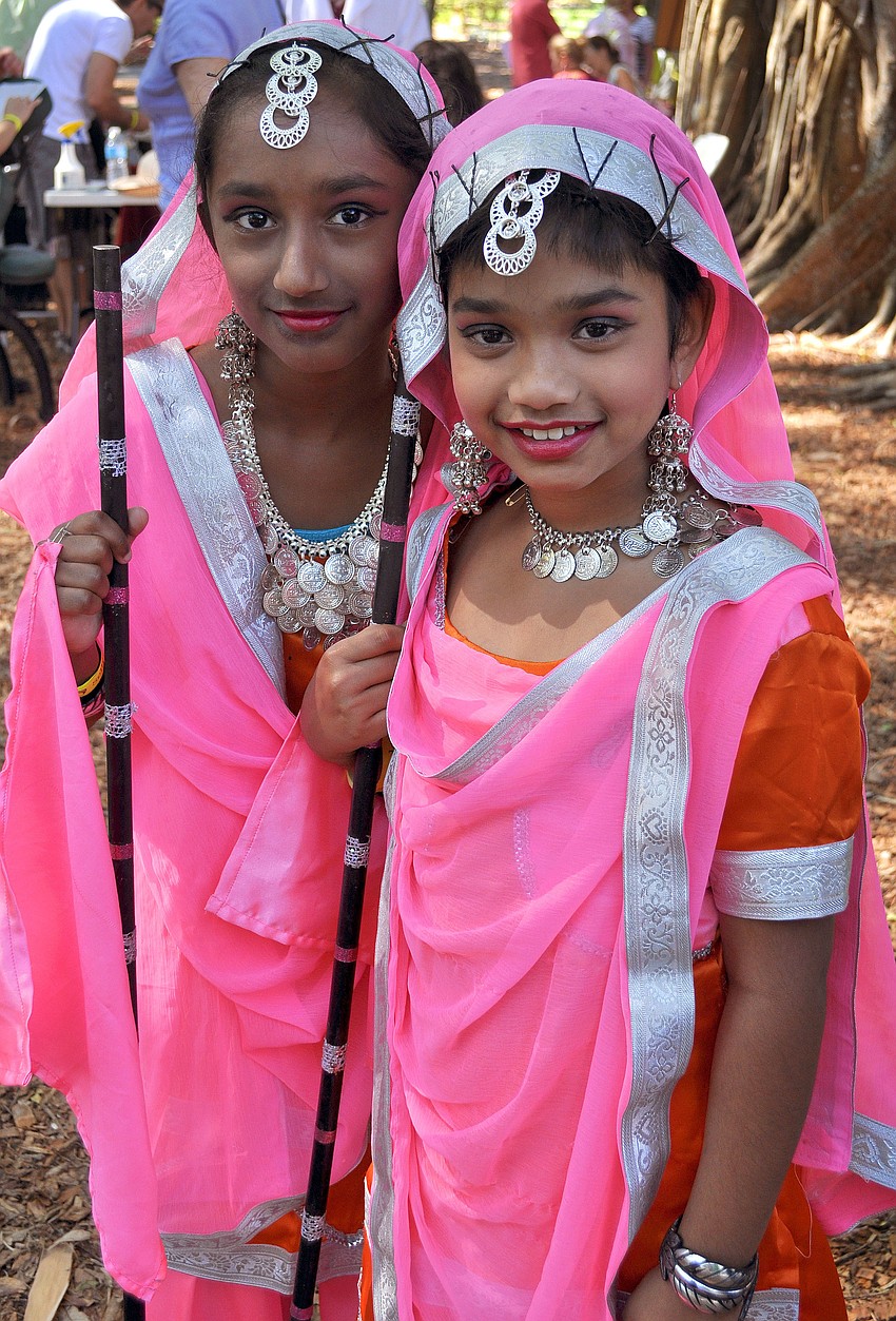 Swetha Senthil, 10, and Manogna Thota, 9, of the Srishti Dance Academy