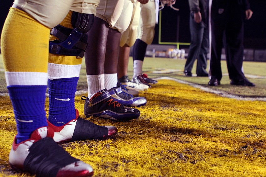 The football cleats of the Manatee All-Star captains.