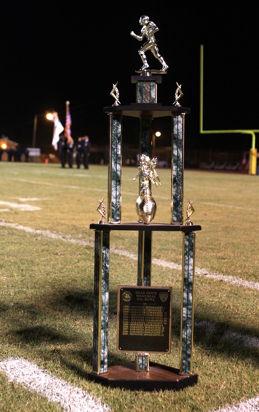The Brad Price Memorial PAL Bowl trophy went to Manatee County in the 20th Annual Brad Price Memorial PAL Bowl. Each county has won the trophy ten times.